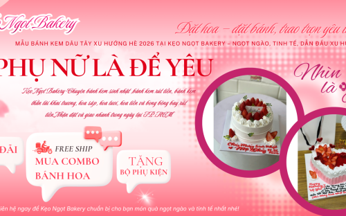 Mẫu bánh kem dâu tây xu hướng tại Kẹo Ngọt Bakery hè 2026