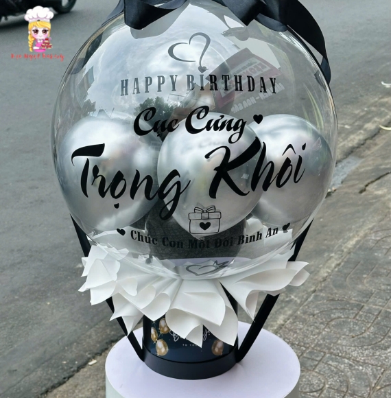 Bóng bay rút tiền tone xám tặng bé trai 