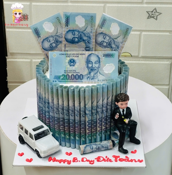 Bánh kem trang trí tờ 20k tặng các bạn nam 