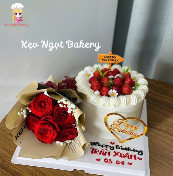 combo hoa sáp và bánh kem dâu tây tone đỏ 