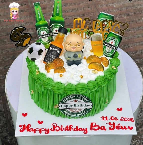 Bánh kem trang trí hình lon bia tặng ba 