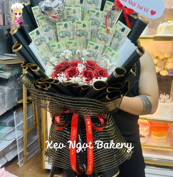 Mẫu hoa tiền 100k mix với hoa sáp siêu hot 