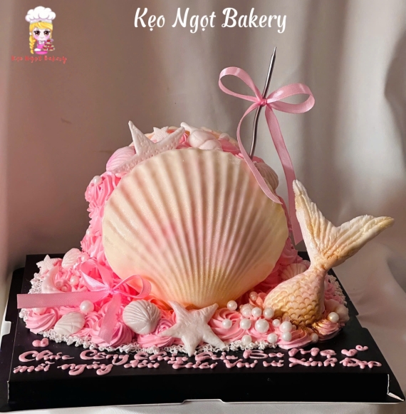 Bánh kem vỏ sò tone hồng siêu sang tại Kẹo Ngot 