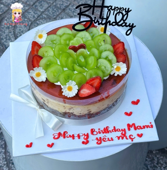 Bánh kem rau câu tone đỏ kèm trái cây tặng sinh nhật 