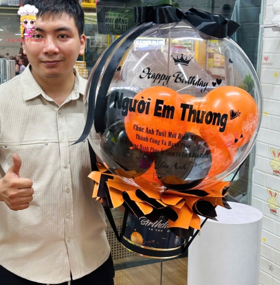 Bóng bay rút tiền tone cam tặng sinh nhật siêu hot 