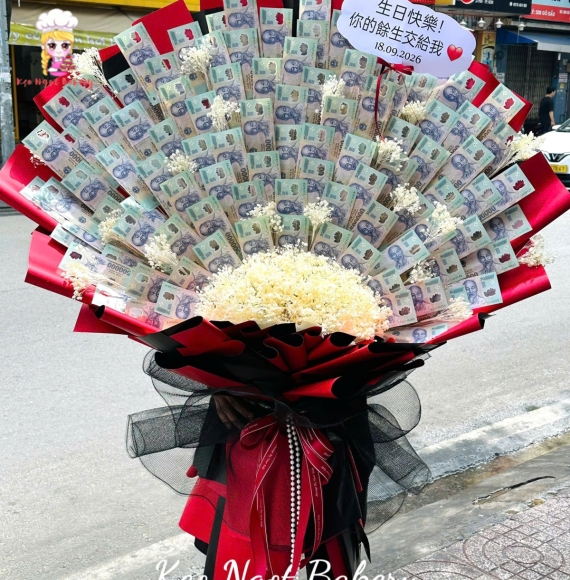 Bó hoa tiền 50 triệu khổng lồ mix với hoa sáp tone trắng siêu hot 