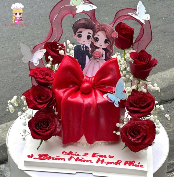 Bánh kem nơ tone đỏ siêu hot 
