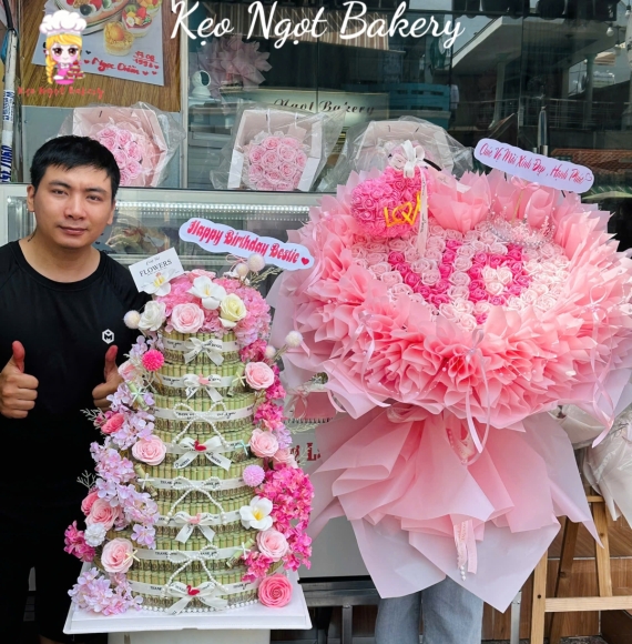 Combo hoa tiền cao cấp và hoa sáp tặng vợ