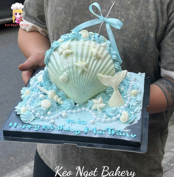 Bánh kem vỏ xò tone xanh dương hot mỗi ngày 