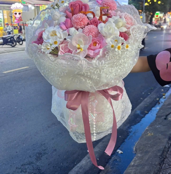 Bó hoa sáp tone hồng kiểu hàn quốc mẫu đẹp 