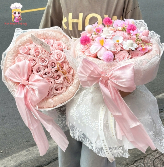 Bó hoa sáp tone hồng đẹp hot Kẹo Ngọt 