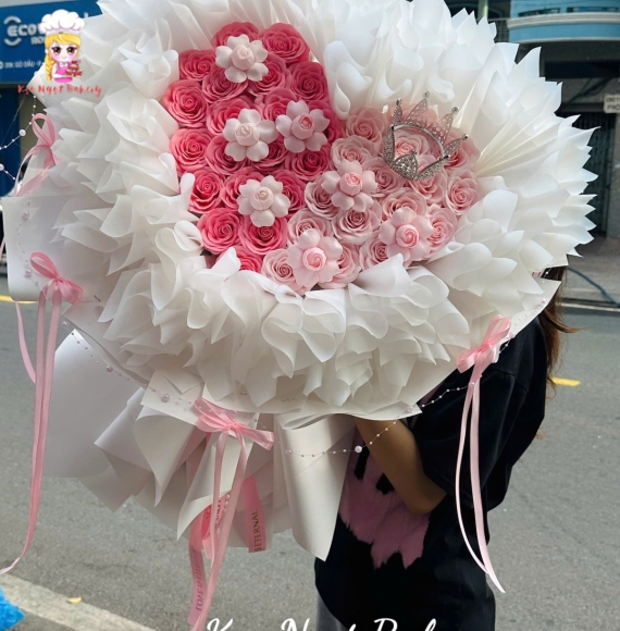 Bó hoa sáp trái tim mix 2 màu hồng xinh 