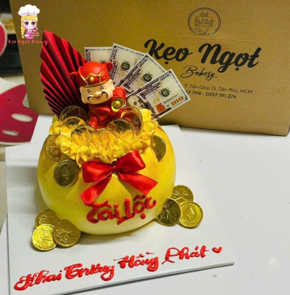 Bánh kem hủ tiền vàng mừng khai trương