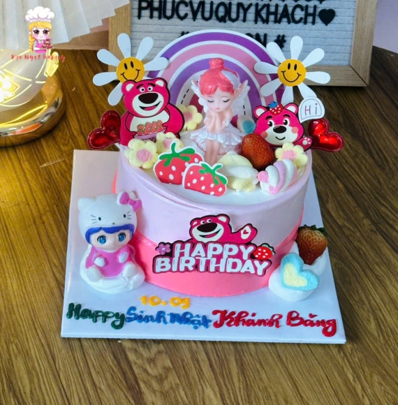 bánh kem tone hồng dễ thương tặng các bé