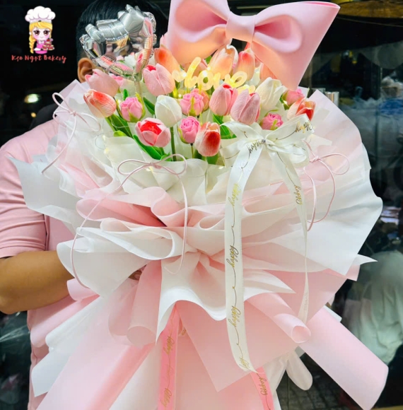 Hoa sáp tulip tone hồng mừng sinh nhật em