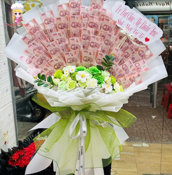 Mẫu hoa tiền đẹp tặng 20/10 tờ 50k