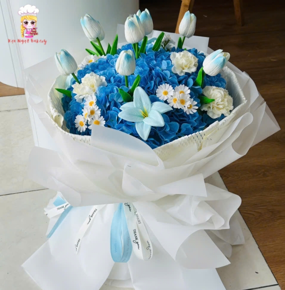 Mẫu hoa sáp tone xanh đẹp 2025