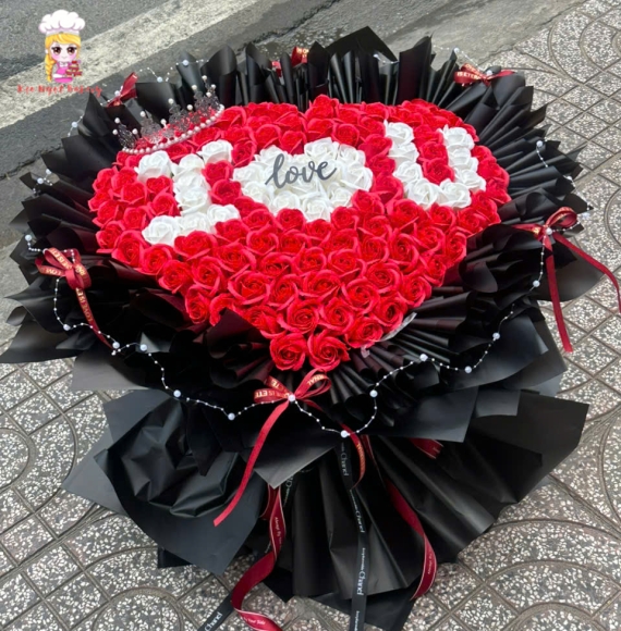 Hoa Hồng Sáp Thơm Bông Đỏ Trái Tim Chữ I Love You