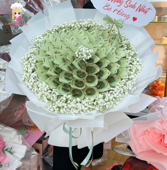 Bông hoa trang trí bằng tờ 100k tặng người yêu