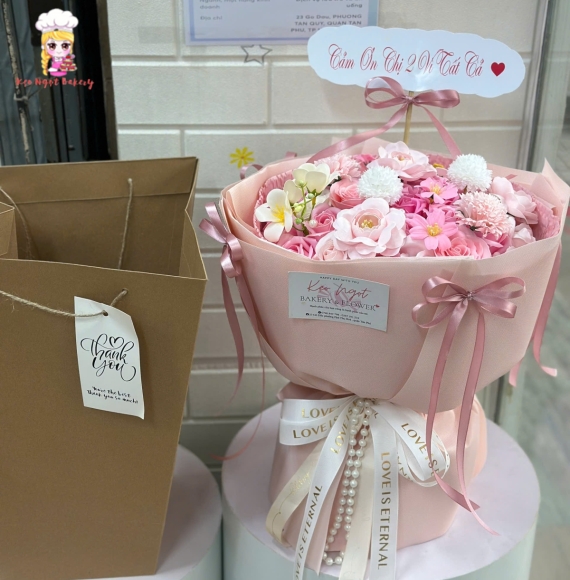 Hoa sáp tone hồng kèm nơ màu trắng tặng thầy cô