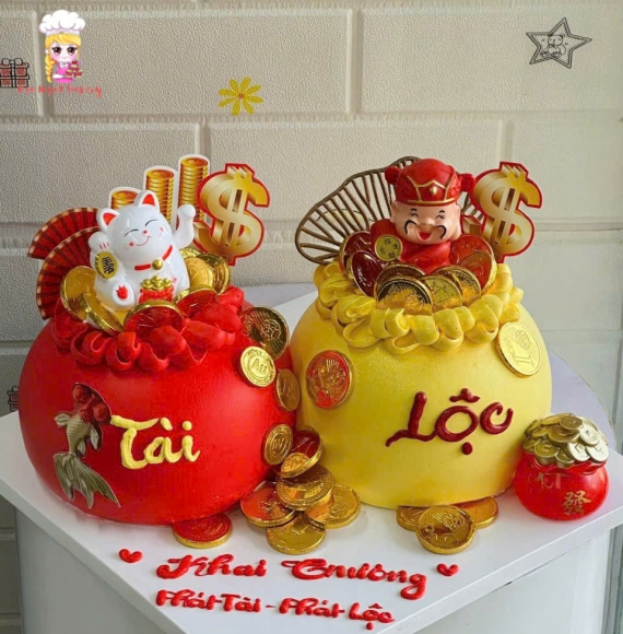 Bánh mừng 2 màu chữ Tài Lộc