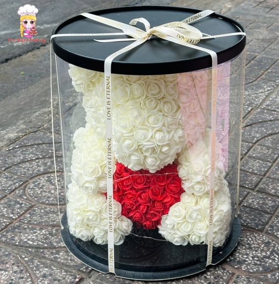 Hoa làm giống gấu kèm theo hộp quà