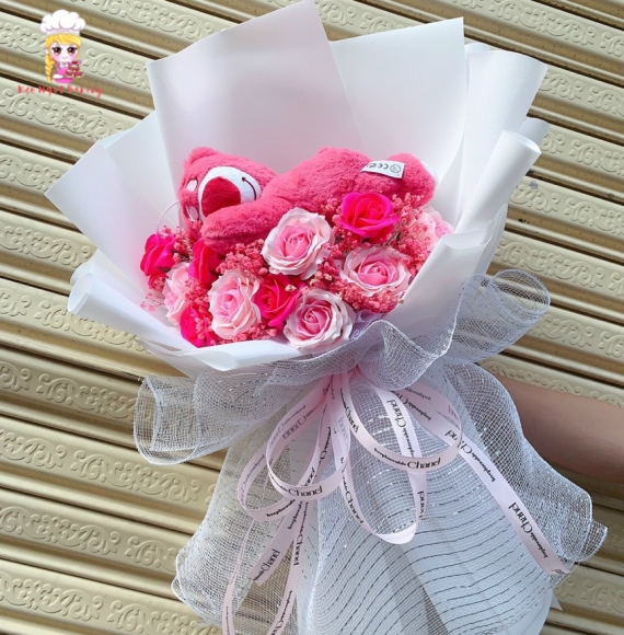 Bó hoa Hồng gấu dâu