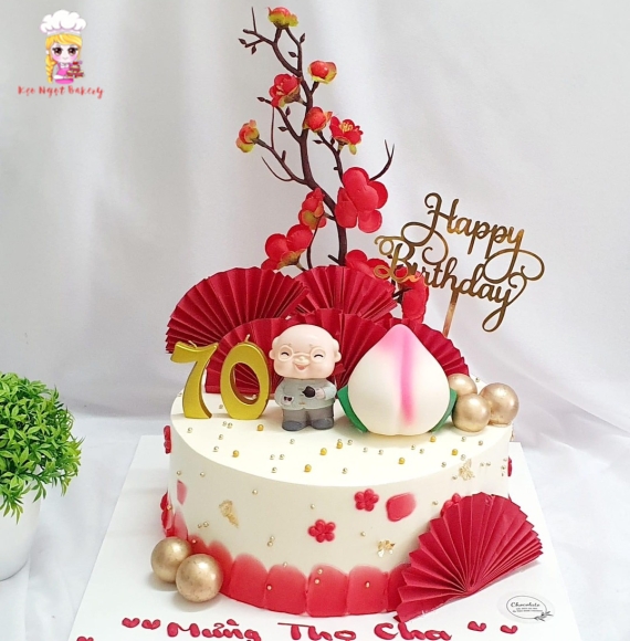 Bánh kem mẫu cành đào mừng thọ