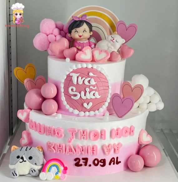 Bánh kem thôi nôi màu hồng dành cho bé yêu