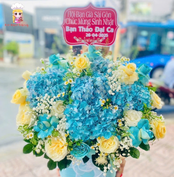 Giỏ hoa chúc mừng cẩm tú cầu 