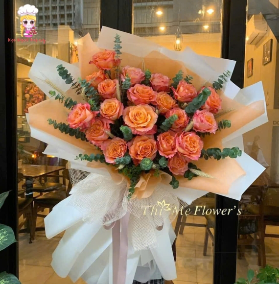 Bó hoa hồng tone cam cháy