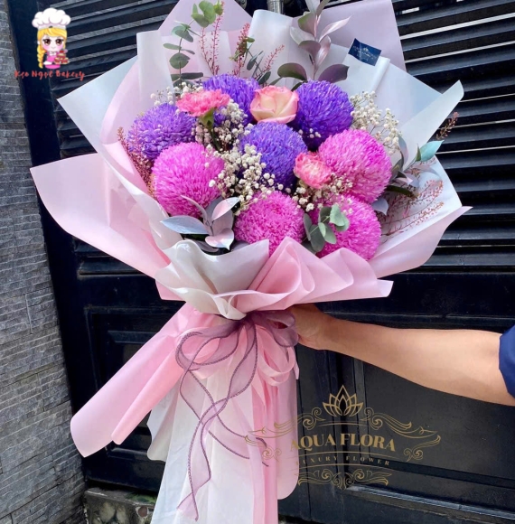 Bó hoa cúc mẫu đơn tone tím