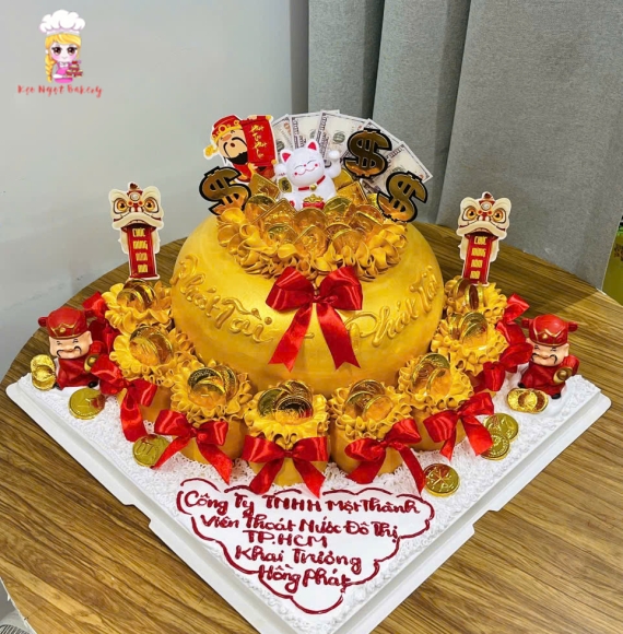 Bánh kem hủ vàng mừng khai trương size lớn