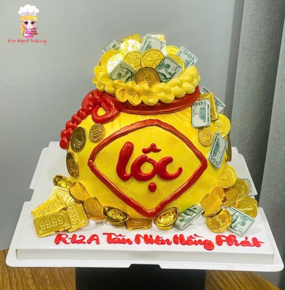 Bánh kem hủ vàng mừng khai trương tiền vàng
