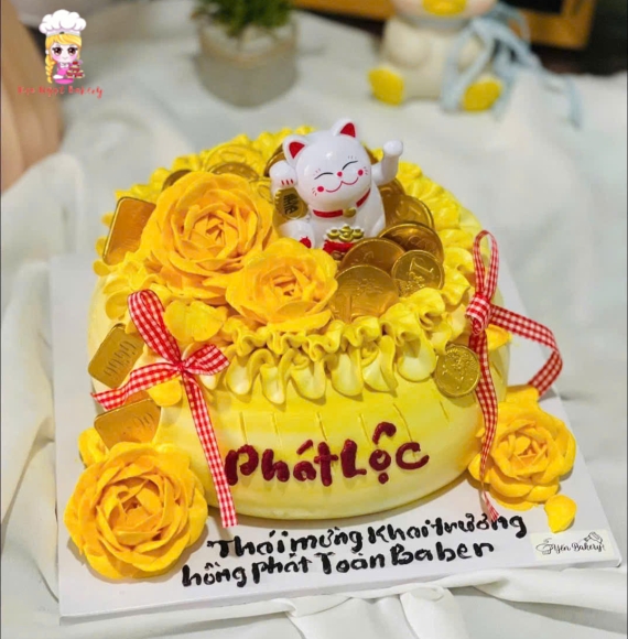 Bánh kem hủ vàng mừng khai trương chữ phát lộc