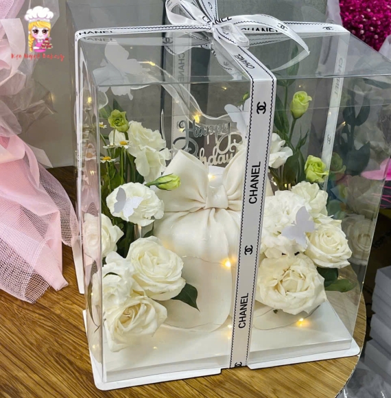 Hộp Bánh kem tạo hình nơ 3D xinh xắn cho nữ kèm hoa tươi