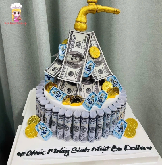 Bánh sinh nhật tiền đô tặng bố