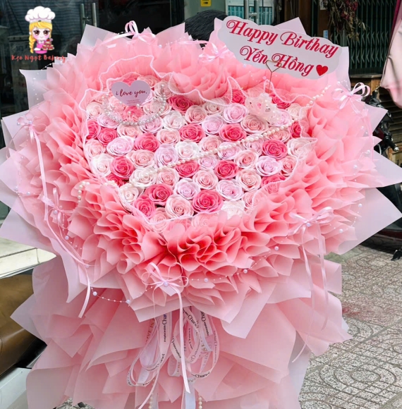 Hoa sáp trái tim khổng lồ tone hồng