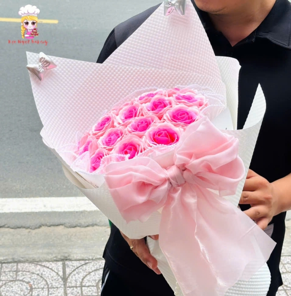 Bó hoa sáp kèm phụ kiện nơ