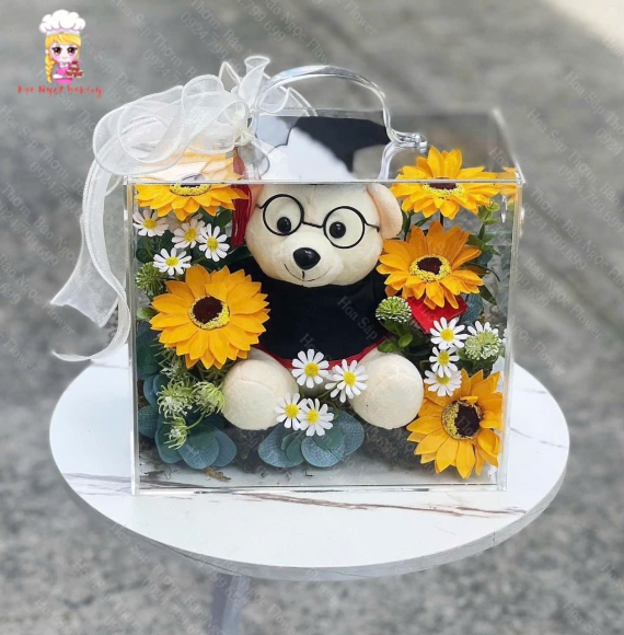 Mẫu hoa tốt nghiệp hot hộp mica hoa hướng dương