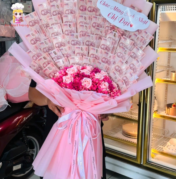 Bó hoa tiền kèm hoa sáp hot 2025  tặng mẹ yêu