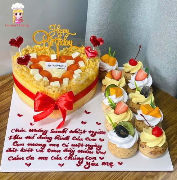 Bánh su kem tặng sinh nhật mẹ kèm bông lan trứng muối 