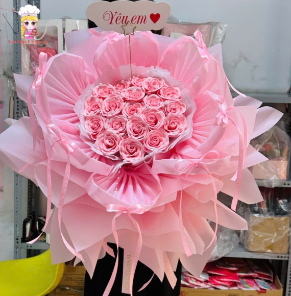 Hoa sáp tone hồng bó sen đá