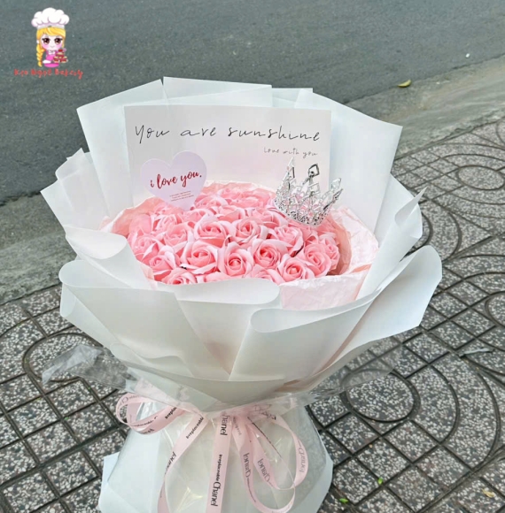 Hoa sáp tone hồng kèm vương niệm