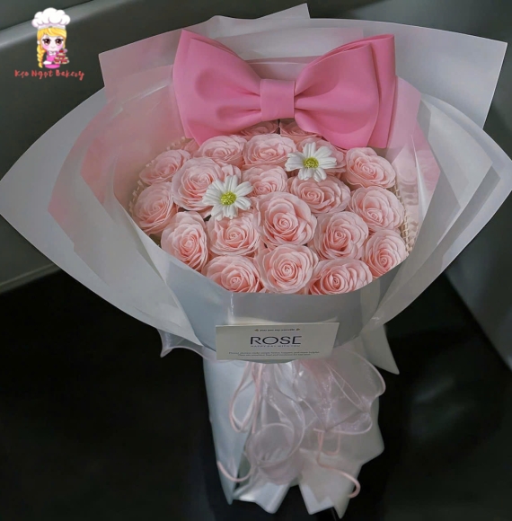 Hoa sáp tone hồng kèm nơ phụ kiện
