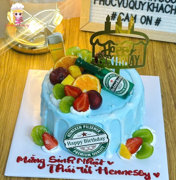 Bánh kem tặng cho ba yêu tone xanh