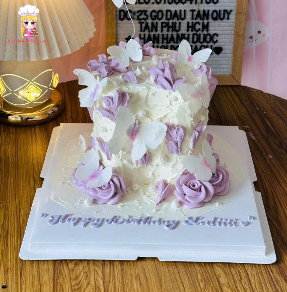 Bánh sinh nhật tone tím bắt hoa 