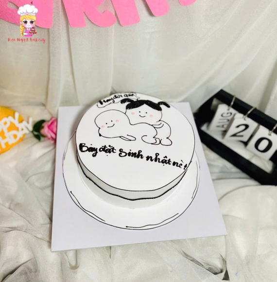Bánh kem chúc mừng sinh nhật vẻ hình chibi