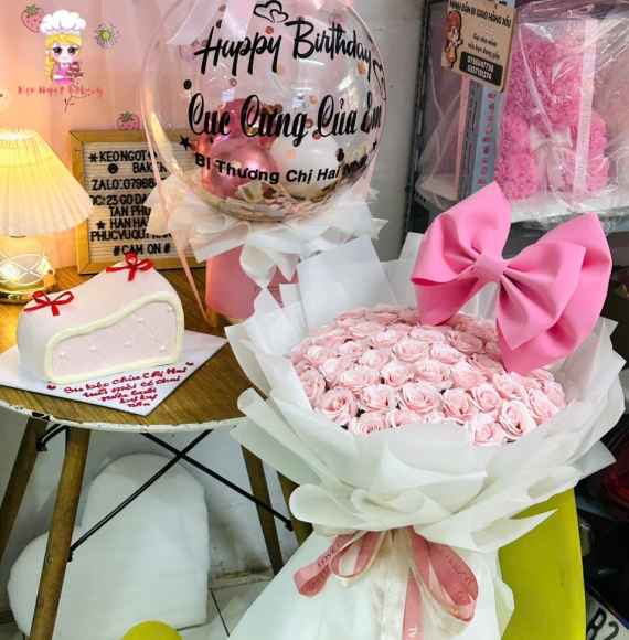 Combo 3 món hoa bánh và bóng bay rút tiền 