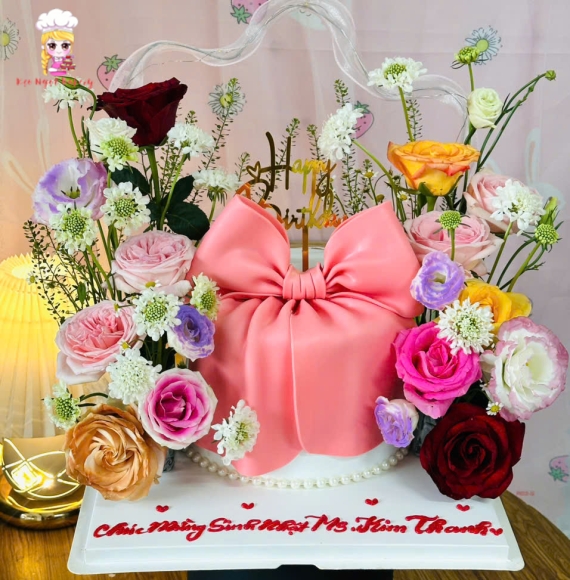 Bánh kem nơ hoa tươi siêu hot tại Kẹo Ngọt